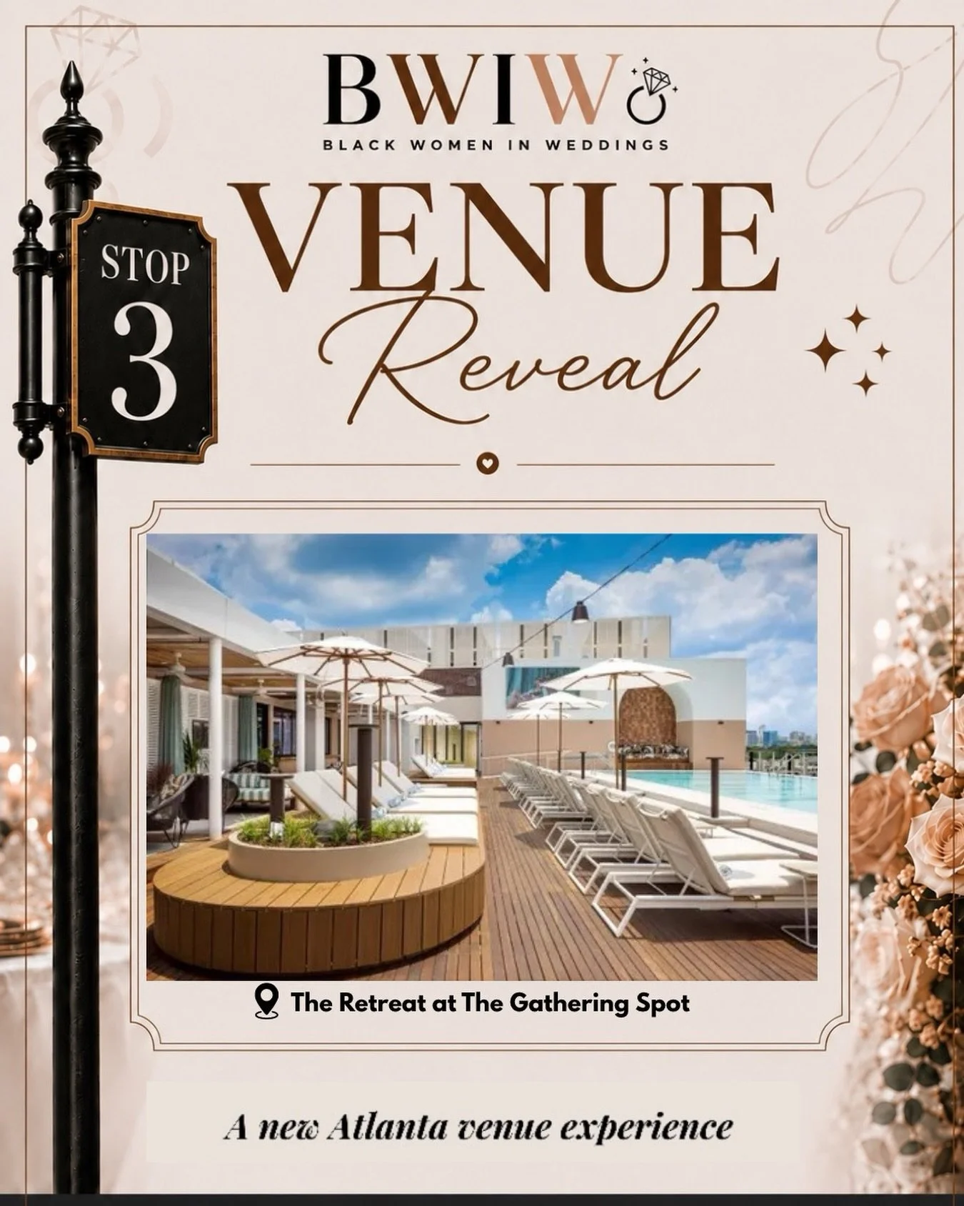 ✨ VENUE REVEAL, STOP 3 ✨

Our next stop brings us to The Retreat at The Gathering Spot, where breathtaking Atlanta views meet a modern rooftop experience. From the stylish terrace to the poolside atmosphere, this venue offers the perfect backdrop for