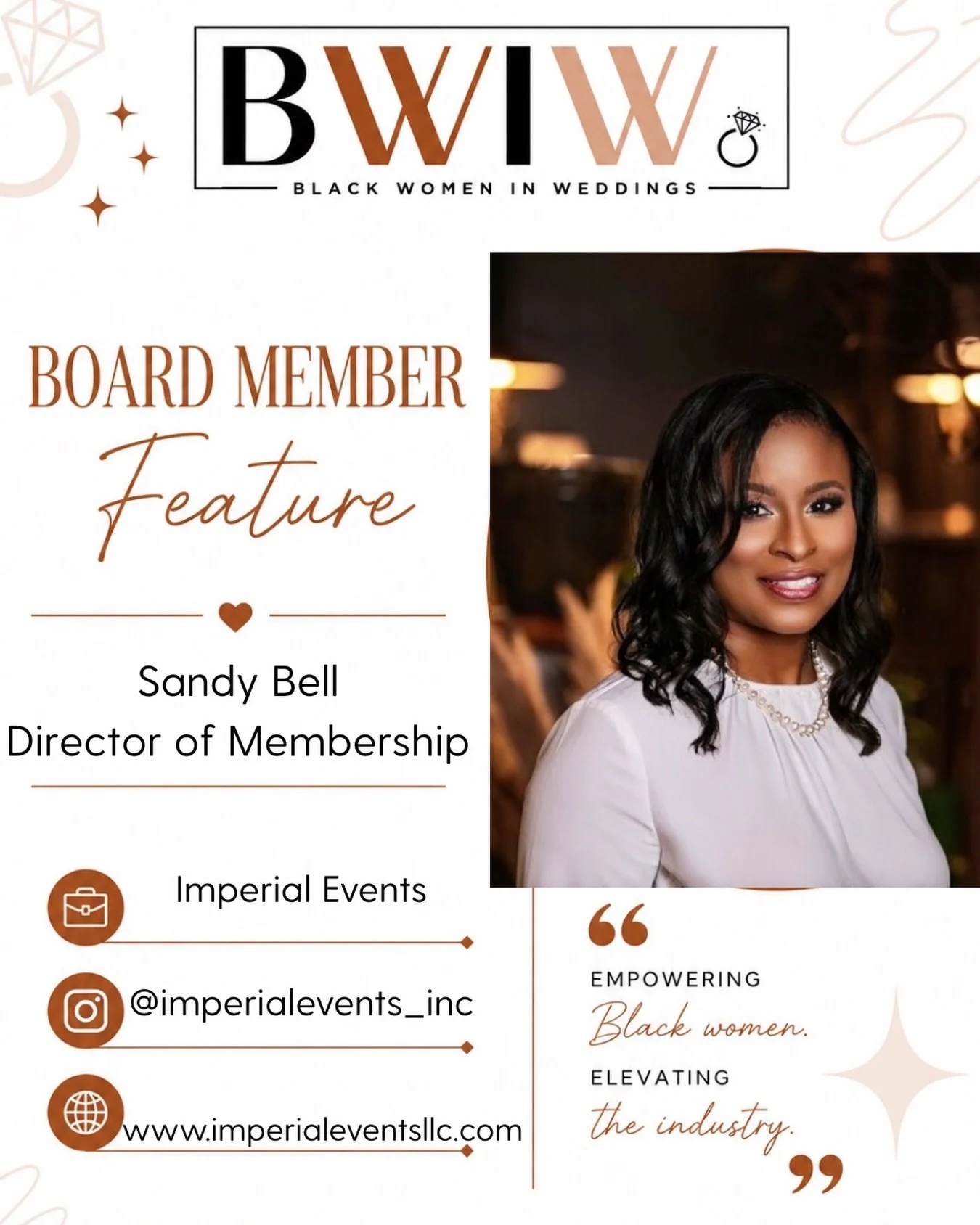 Meet our Membership Director, Sandy Bell of Imperial Events! 🤎✨

Sandy is passionate about connection, community, and creating spaces where women feel seen and supported. As Membership Director, she helps us strengthen the BWIW community and ensure 