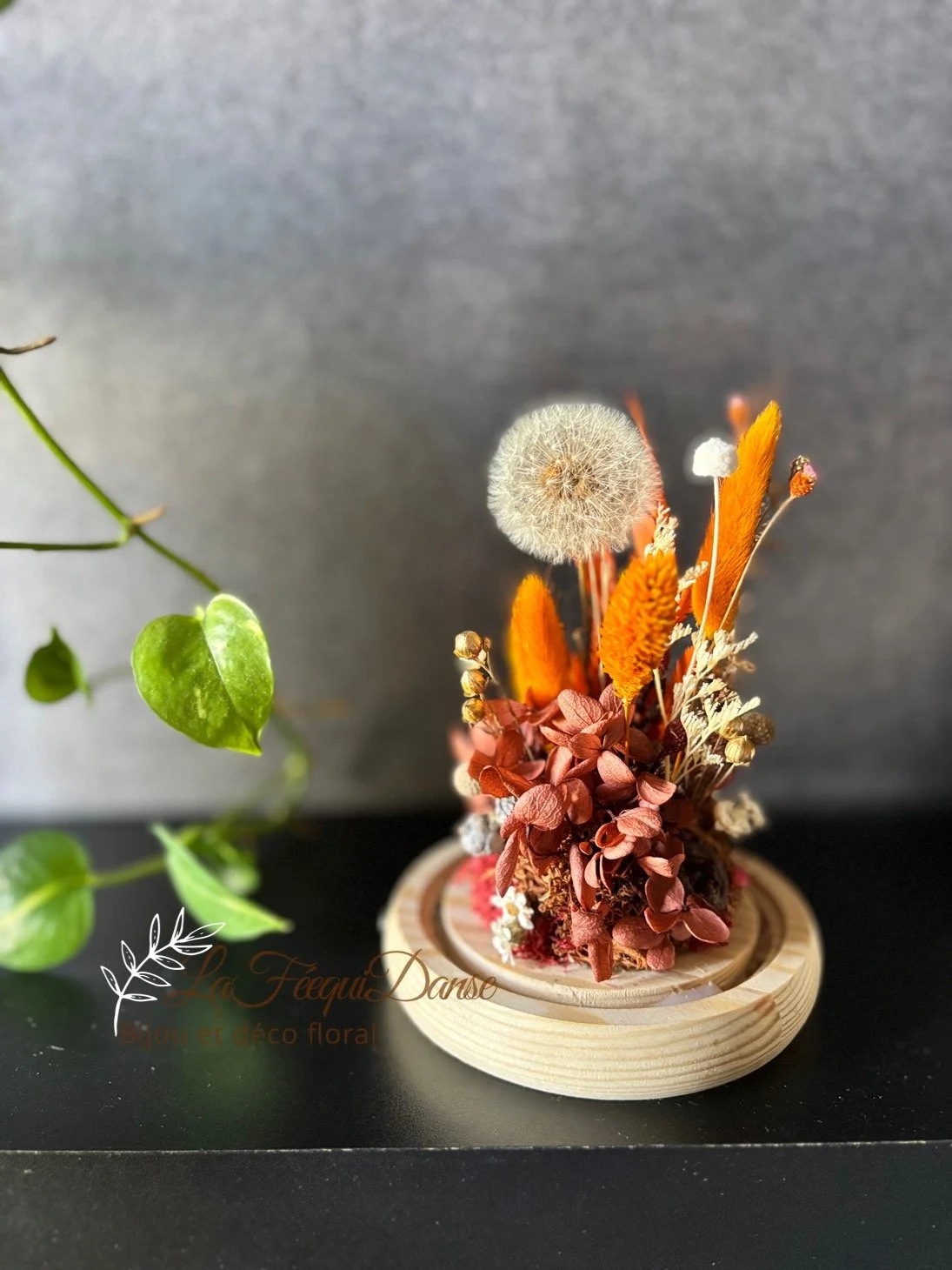 preserved dandelion glass dome organge 1.JPG