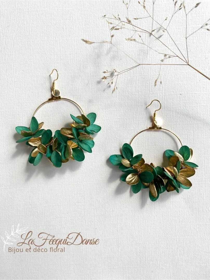 Boucles D'oreilles Vintage à Pas De Vis - Fleur En Cuir Vert - Bijou Ancien Rare - Modèle 3143