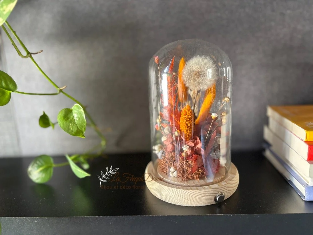 preserved flower glass dome orange 3.JPG