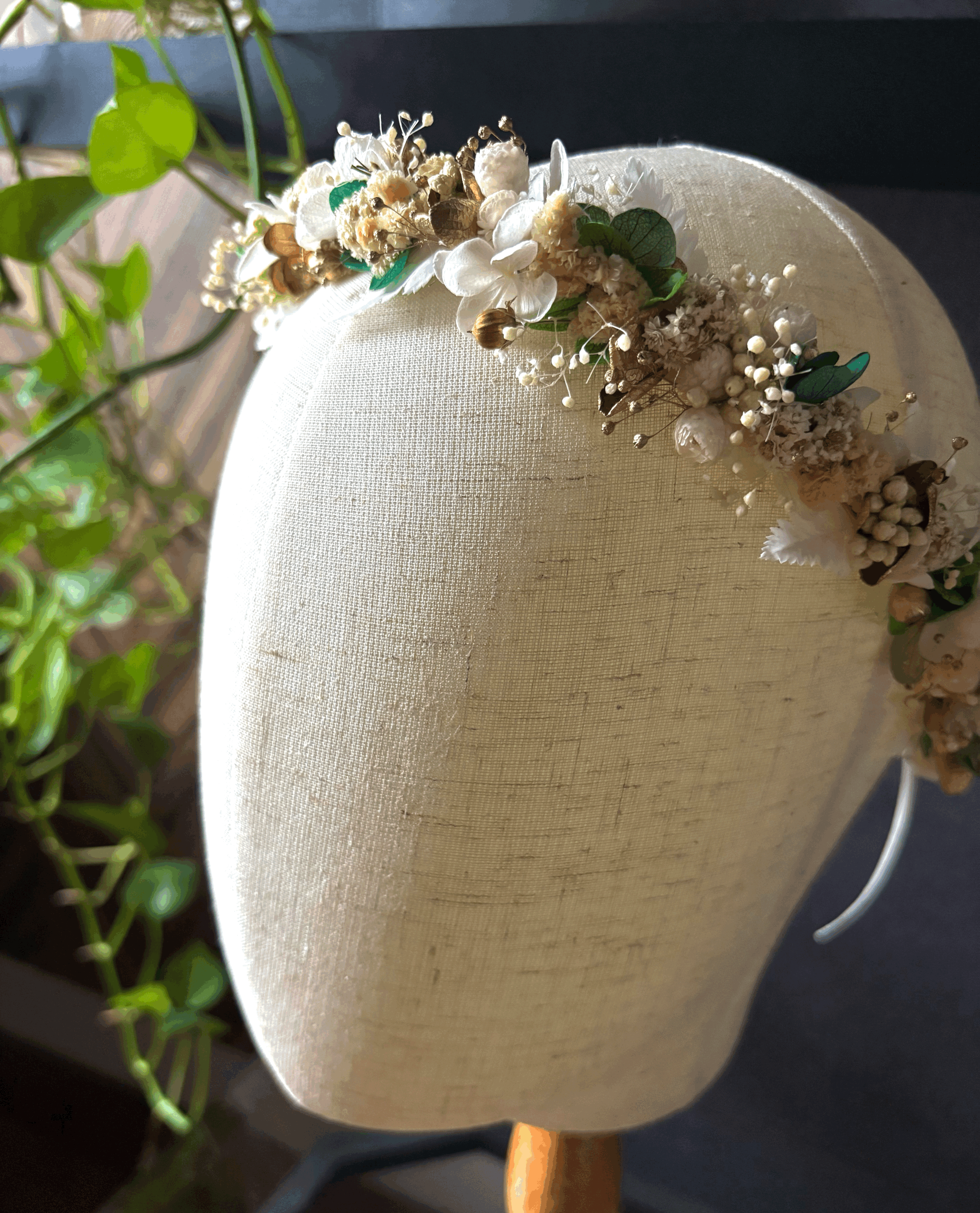 Preserved Flower Crown for Wedding & Religious Ceremony – White, cream, pale rose, blue Floral Headpiece Valentine's Day Gift