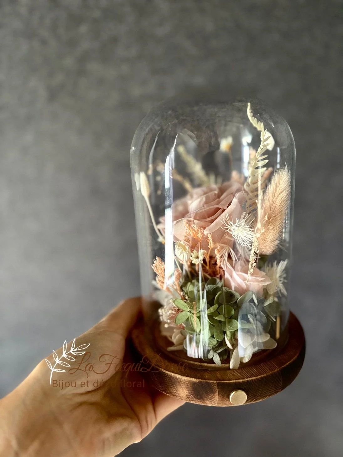 preserved flower glass dome LED blush rose 1.JPG