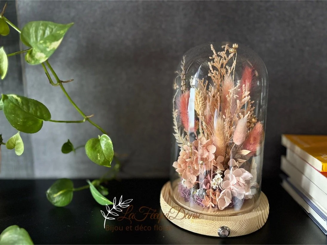 preserved flower LED glass dome pink 1.JPG