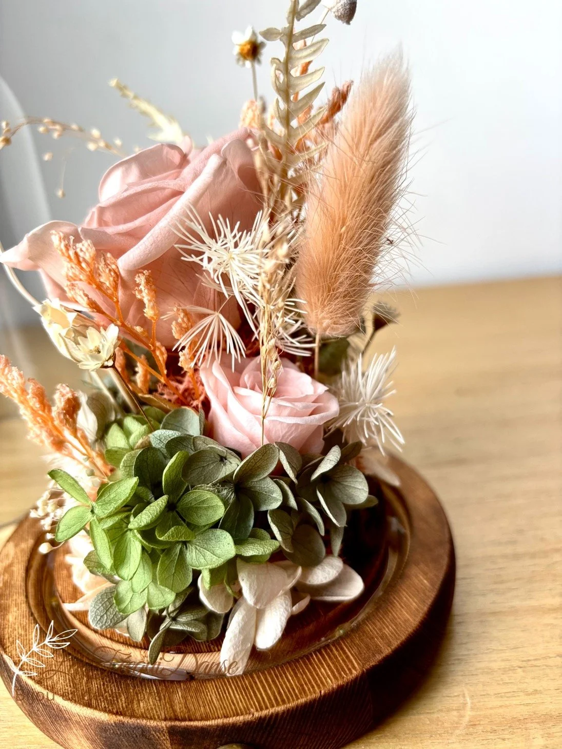 preserved flower glass dome LED blush rose.JPG