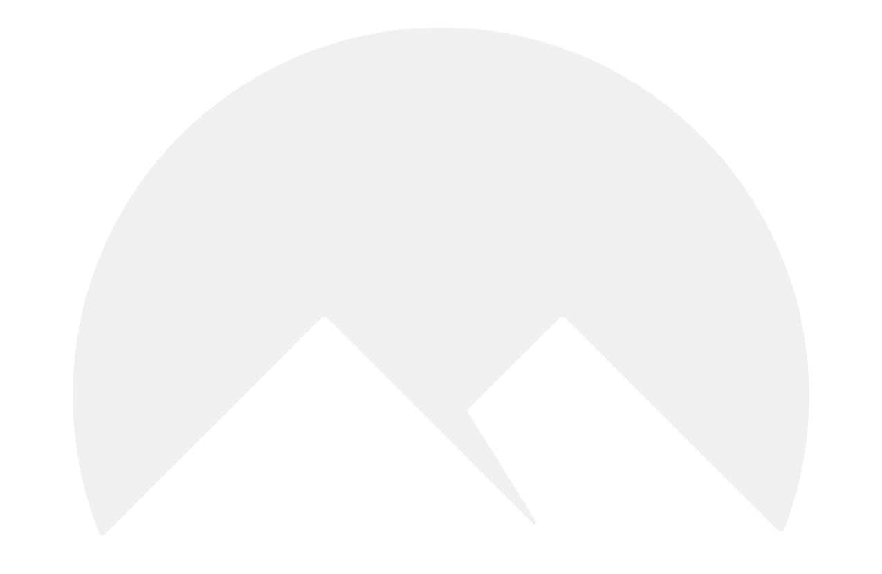 Logo with a semi-circle background and two triangle shapes resembling mountains.