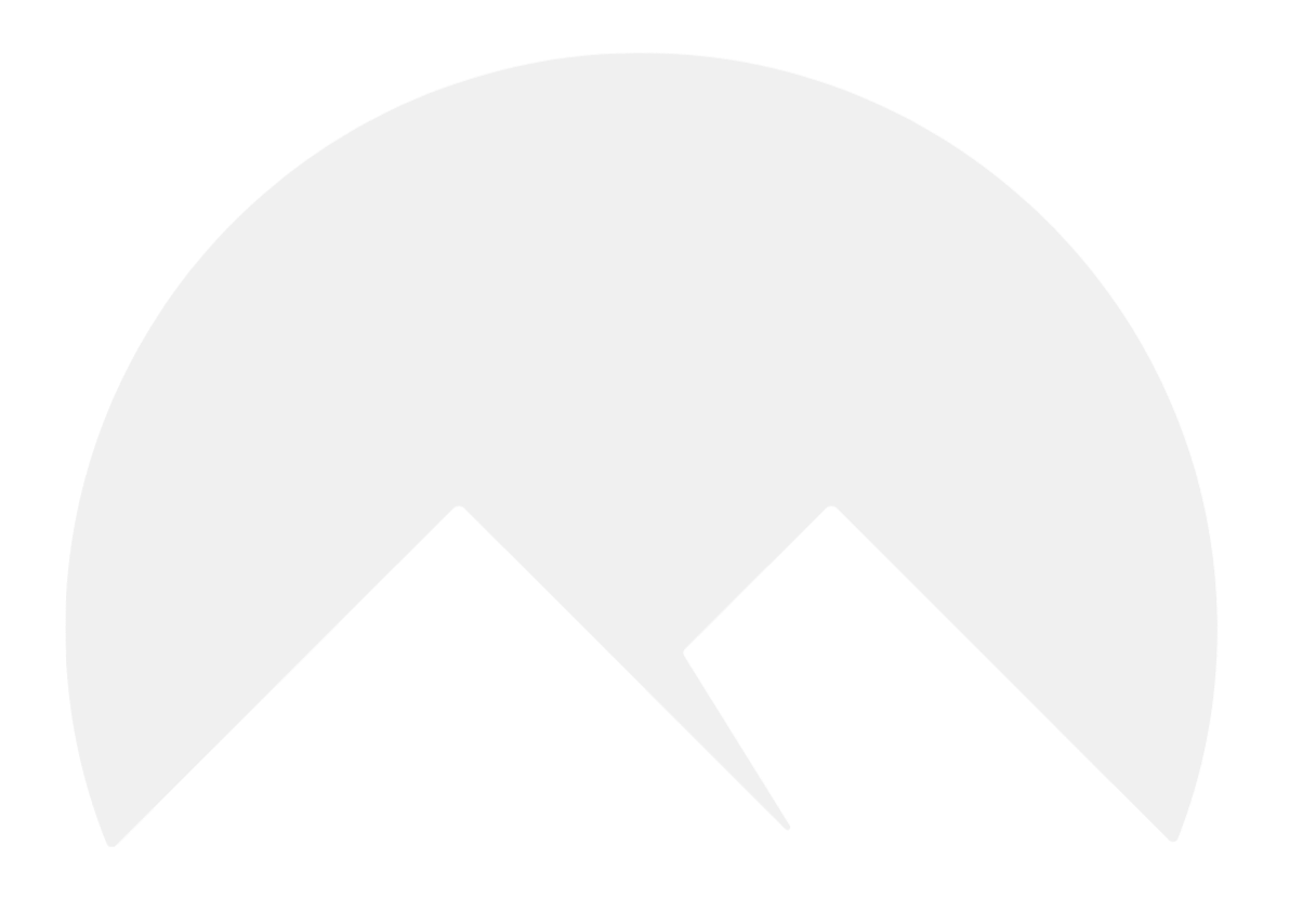 Black and white icon of a mountain landscape with a sun or moon above the mountains.