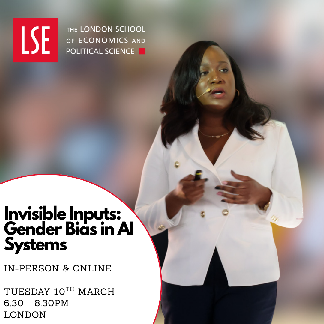 A poster of a woman wearing a white blazer with the London School of Economics and Political Science logo
