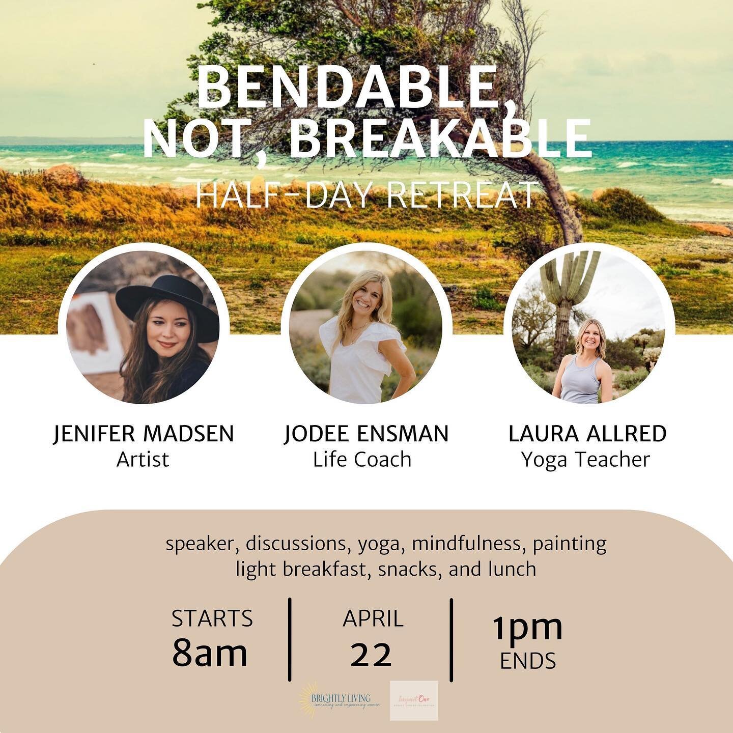 Register today for only $18 before the price goes up tomorrow!
www.brightlyliving.org

Can&rsquo;t wait to see you there!!! 🤗 

#brightlylivingretreats #brightlyliving #gilbertaz #bendablenotbreakable #womenssupport