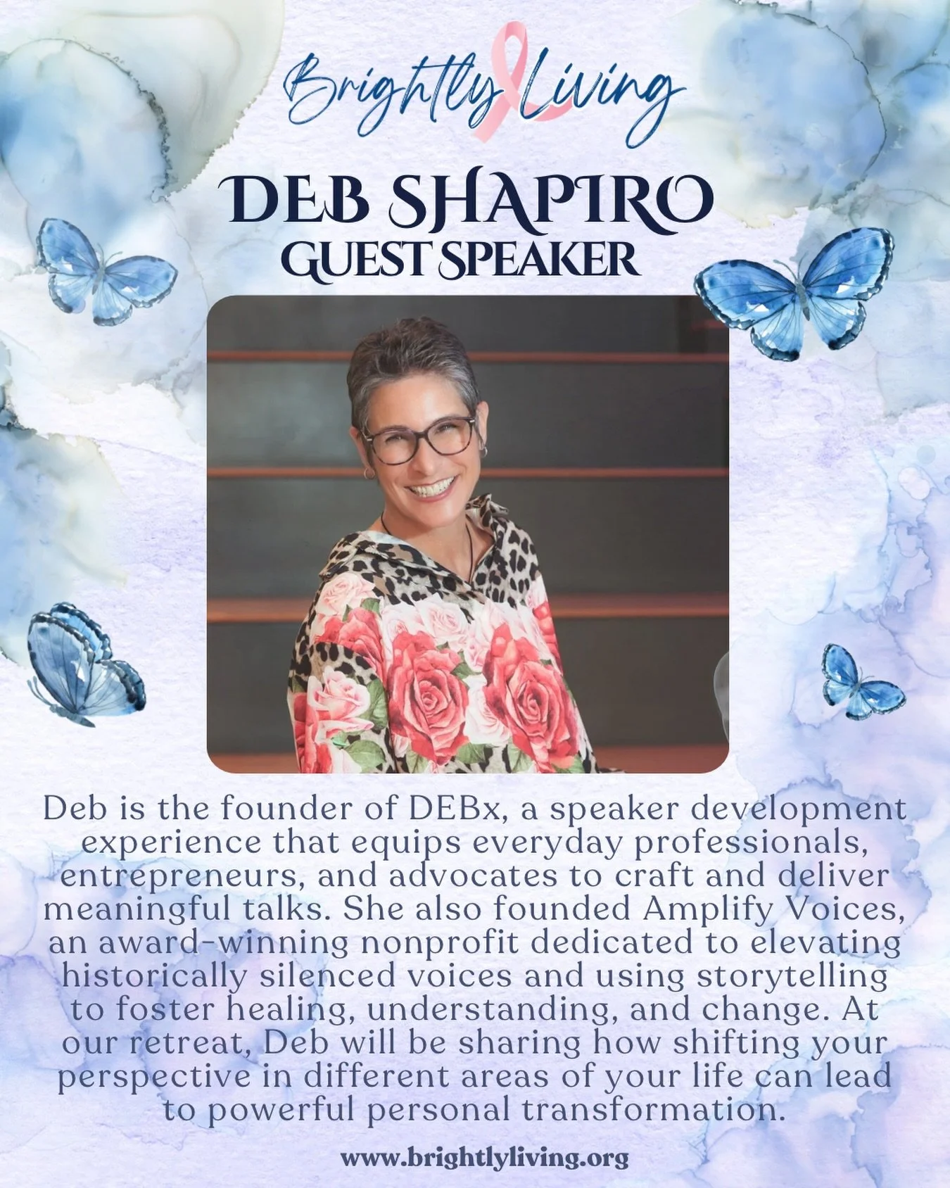 We are so honored to welcome @deborah.shapiro.121 as our guest speaker at our upcoming spring retreat! Deb helps people find the message they are meant to share and deliver it in a way that creates real impact. With more than 15 years in the speaking