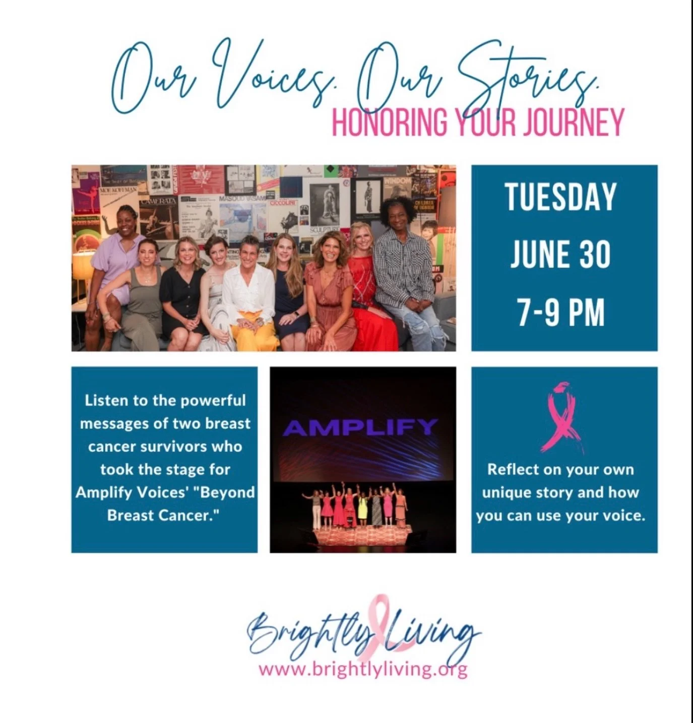 Every survivor has a story, and that story has the power to help someone else feel less alone.

Join us on Tuesday, June 30th, from 7:00&ndash;9:00pm as we watch two recorded breast cancer survivor stories who shared their journeys on stage through A
