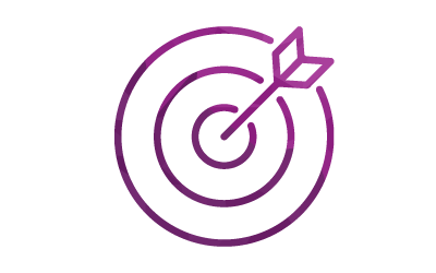 Purple outline of a target with an arrow hitting the bullseye.