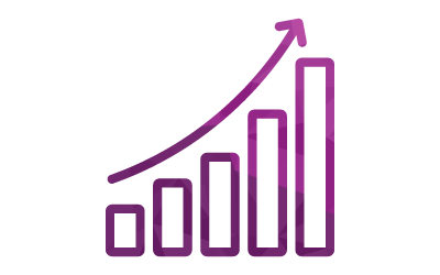 A purple upward trending bar chart with an arrow indicating growth.