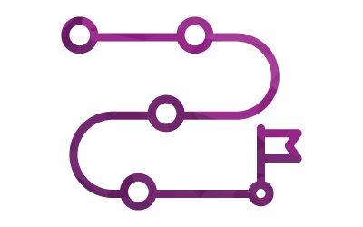 A purple mapped route with five circles connected by lines, ending with a flag marker.