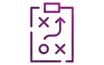 Purple diagram of a sports strategy plan with X's, an O, and directional arrows.
