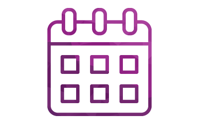 Purple calendar icon with six squares representing days.