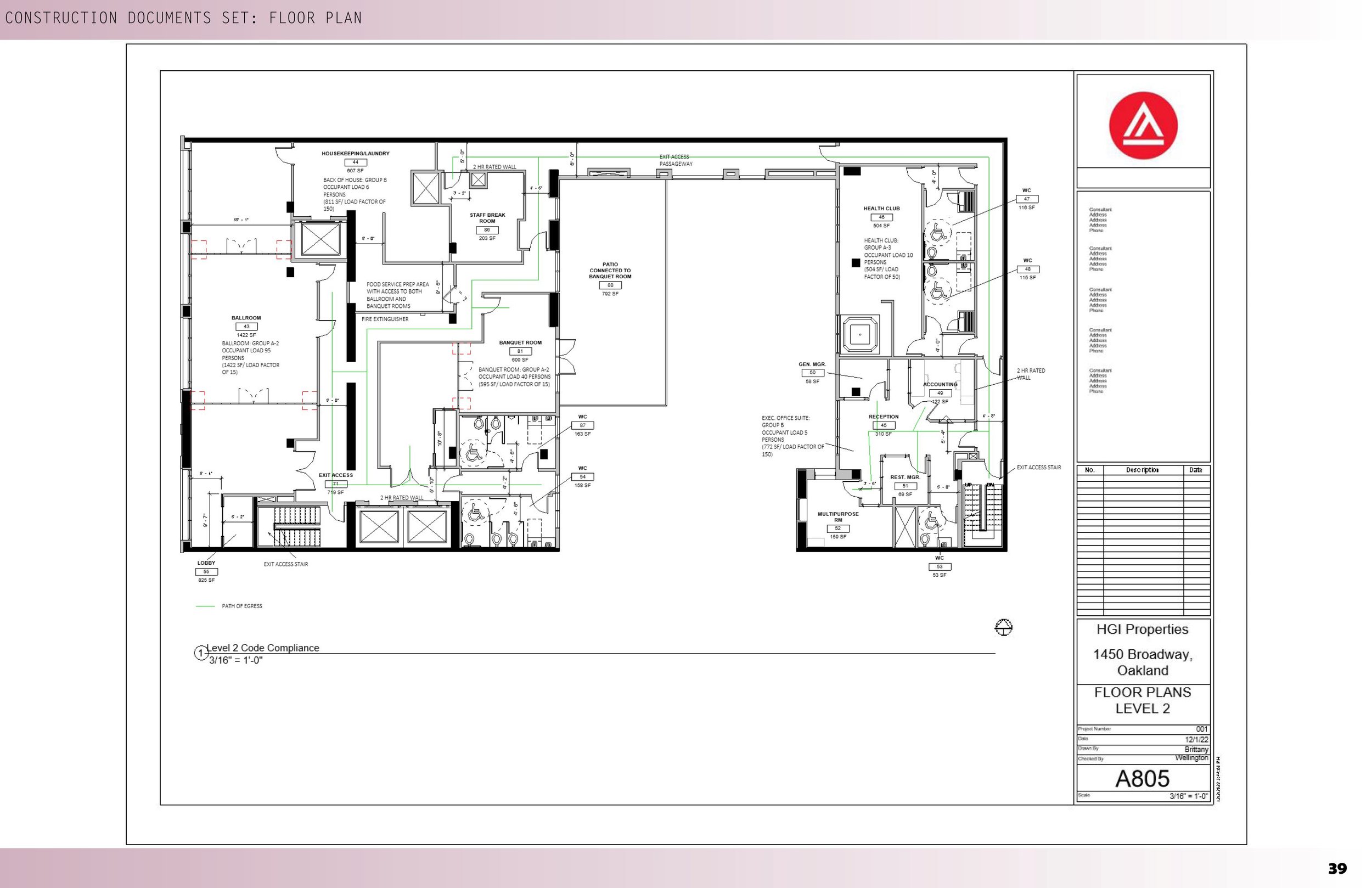 hotel, commercial interior design, interior designer, construction plans, concept, Brittany Wellington, Academy of Art, AAUU, IAD, MA IAD, Boutique Hotel Oakland, grit and glamour, HGI, space planning, renders, lighting plan, hotel design