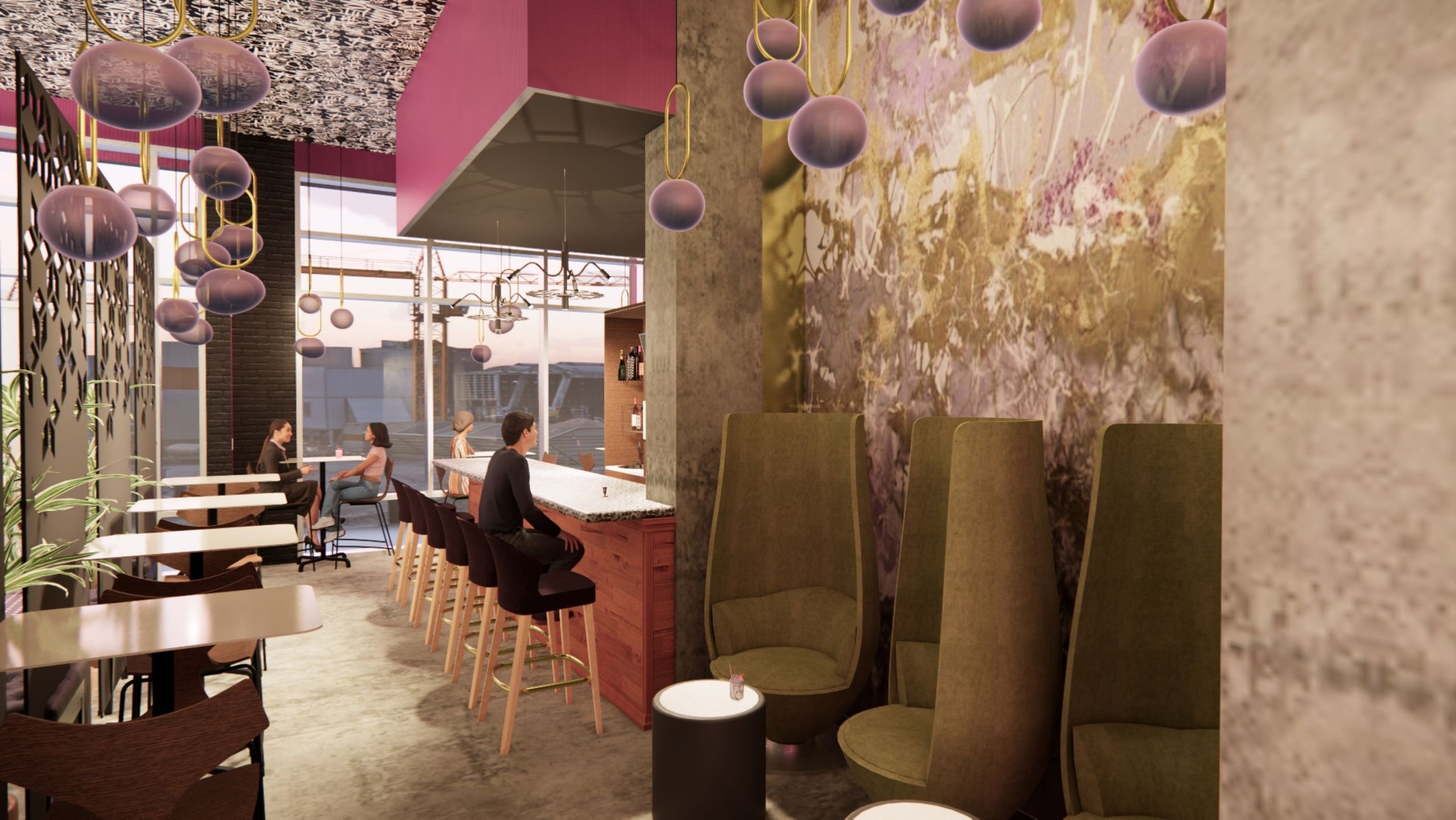hotel, commercial interior design, interior designer, construction plans, concept, Brittany Wellington, Academy of Art, AAUU, IAD, MA IAD, Boutique Hotel Oakland, grit and glamour, HGI, space planning, renders, lighting plan, hotel design