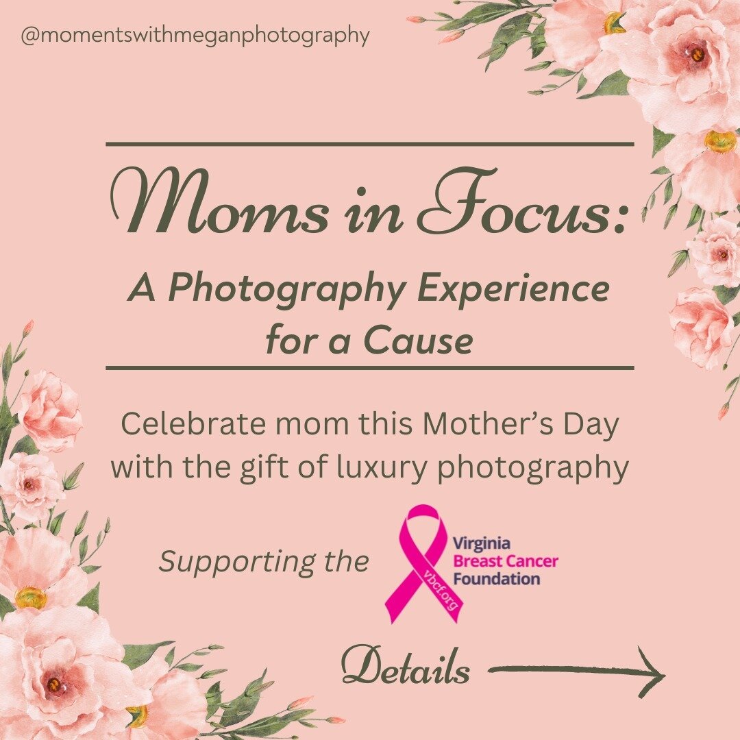 I am SO excited to announce my first charity event with this business - Moms in Focus: A Photography Experience for a Cause! 

This exclusive event offers luxury private photography sessions to celebrate moms! Treat mom (or yourself if you are mom! ?