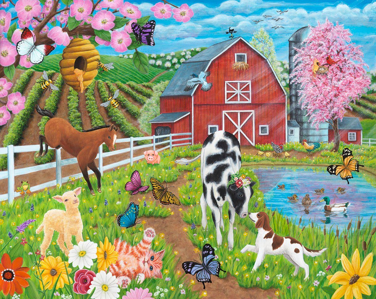 Introducing &quot;Fun on the Farm&quot;! As someone who has never been on a farm, I decided to create my own dreamy scene filled with adorable animals, fields, a busy bee hive, and, of course, butterflies fluttering around. And let's not forget about