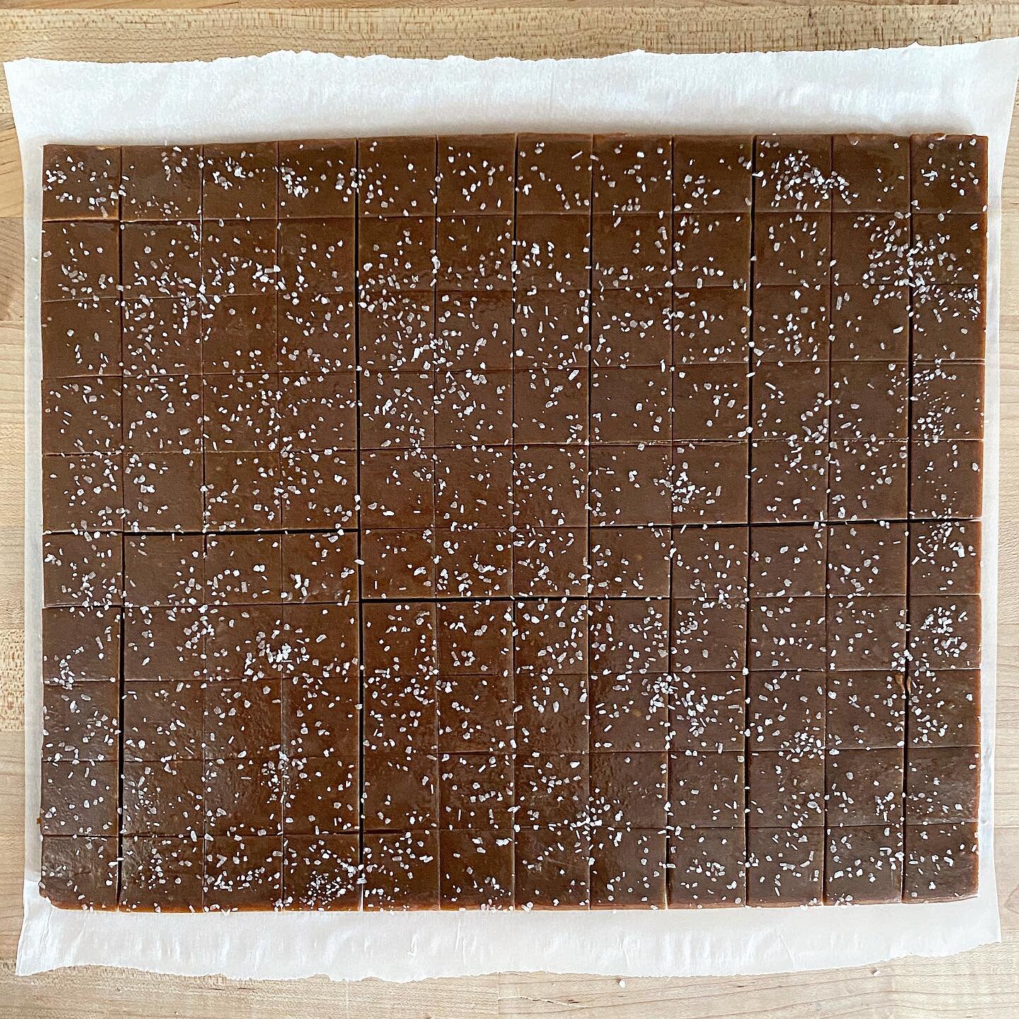 salted kokuto soft caramel -

applications that are sugar-heavy obviously let the nuanced flavor of unrefined sugar come through more, so it makes using a complex sugar like kokuto really worthwhile. this particular soft caramel is based on peter gre