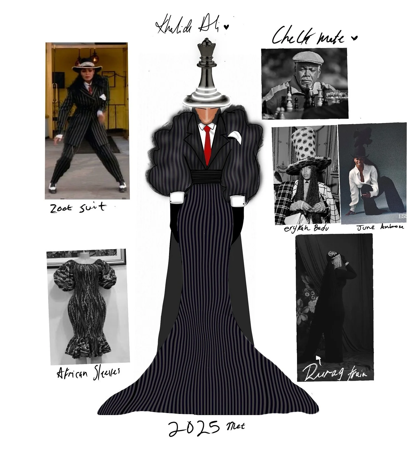 I was approached to create some sketches for the met gala. Although I won&rsquo;t be sharing  those sketches. I wanted to share my Fem Dandy Inspo 🖤. Inspired by iconic influences, my 2025 Met Gala concept weaves together a tapestry of Black excelle