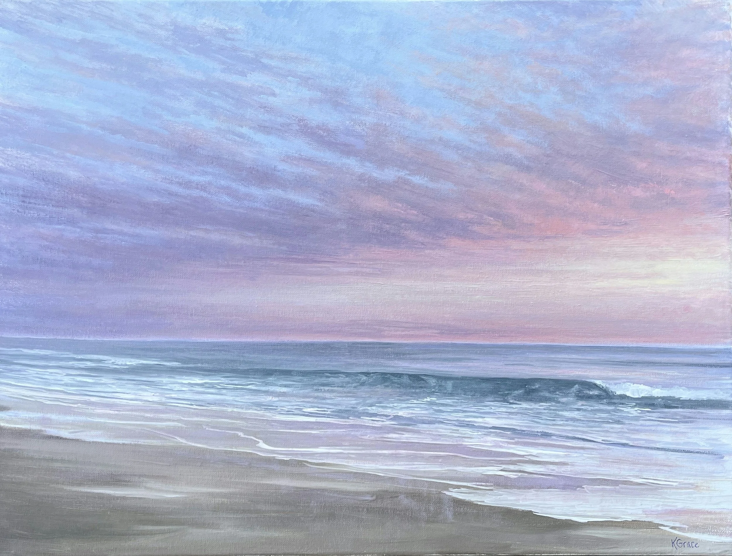 Kathleen Bennett  Kathleen Bennett is a Melrose born artist whose passion is to paint skies. Walking along the coast during a sunrise, sunset or stormy day brings feelings of peace and joy. She is inspired to recreate these moments on canvas to share