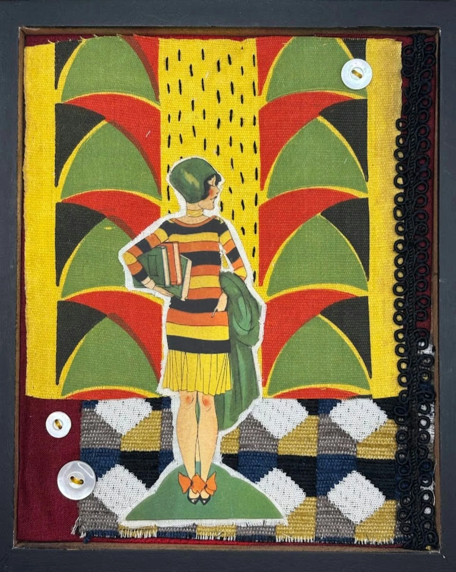 Marsy Sumner  I specialize in revitalizing forgotten treasures to craft textile collages that intertwine elements of humor, nostalgia, and narrative.  Embracing the inherent unpredictability of my artistic process, my work emerges from the fusion of 