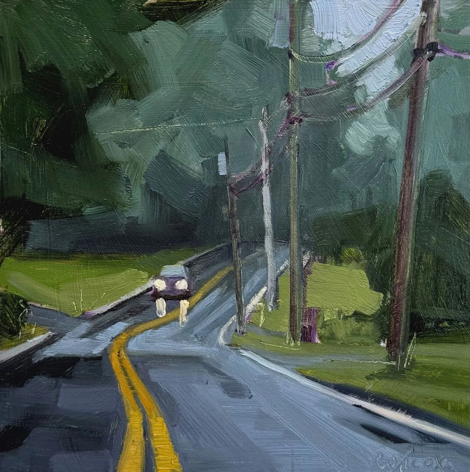 Rachel Wilcox  I love experimenting with oil paint and all of its possibilities, and I’m always trying to let those qualities come through to the viewer in a simple, clear way. Subject matter comes second for me; working in series gives me the freedo