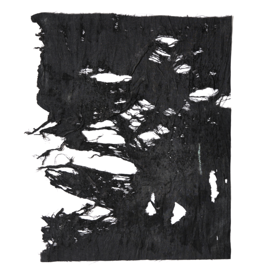 Foss No. 5, 16 × 13”, organic peace silk, fermented mineral mud dye, natural deterioration, flat thread, wax,  2025, available