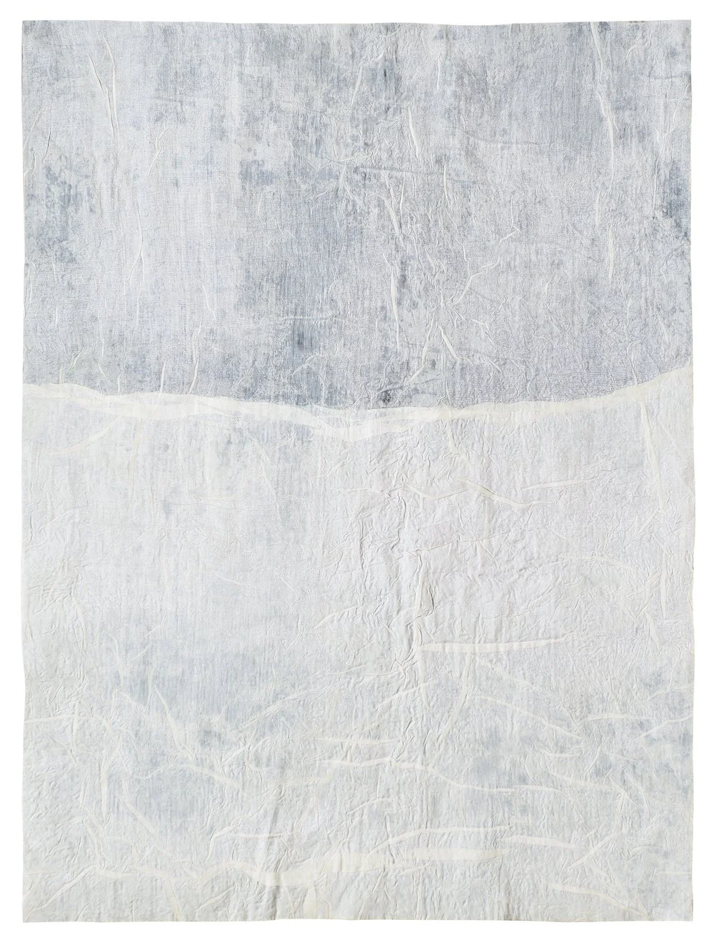 Folded Quiet (Vestland Memories), 24 x 18 x 1.75”, organic peace silk, fermented mineral mud dye, thread, wax medium, linen stretcher frame, 2025, private collection