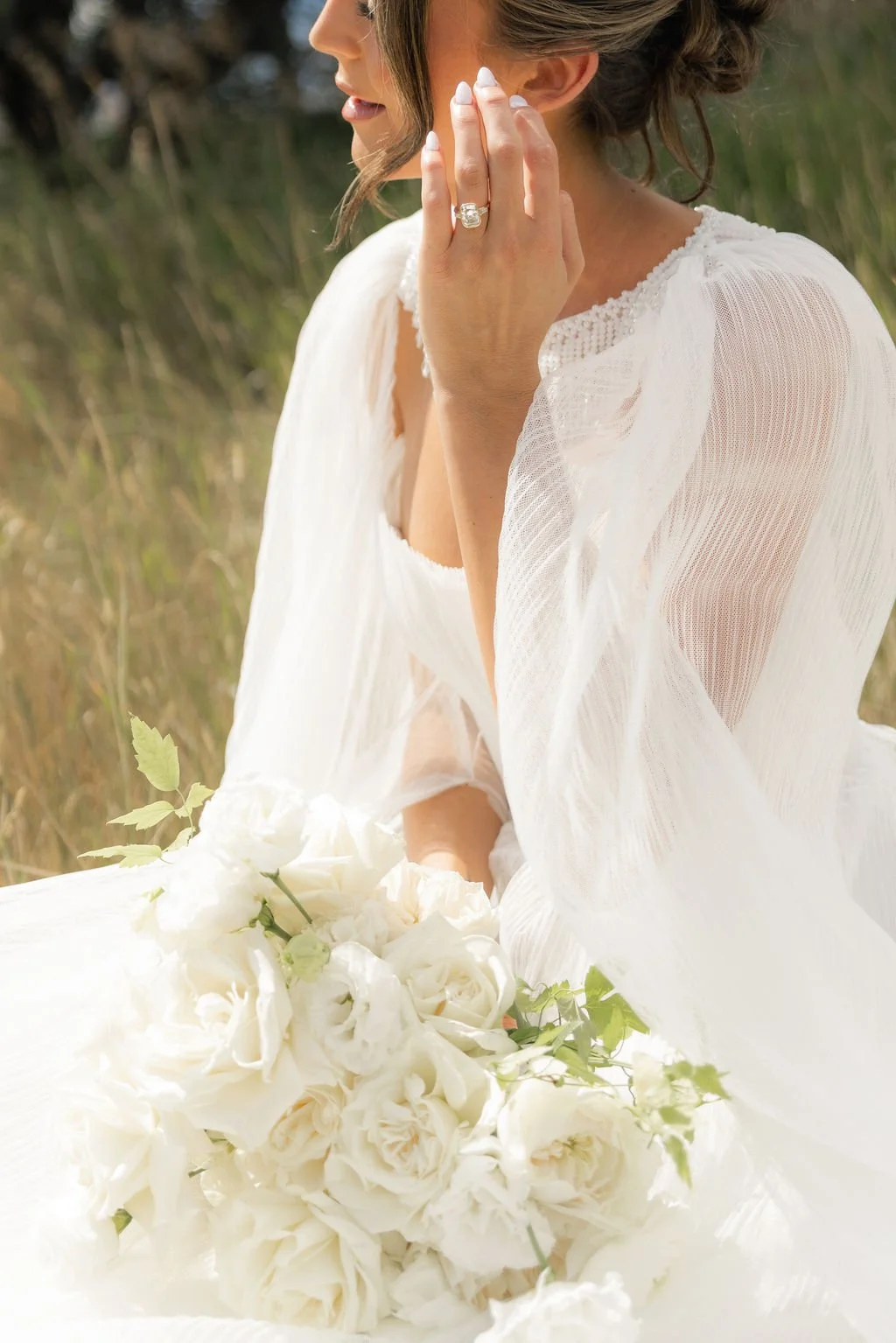 copper rose ranch wedding bridal bouquet mountain wedding white flowers