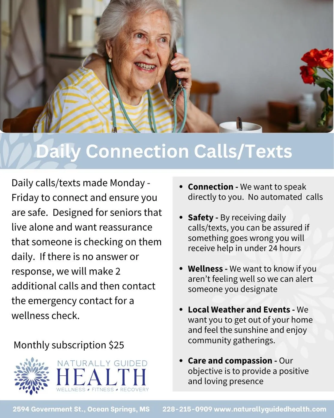 There&rsquo;s nothing more important than knowing someone is there for you. 💙 

Our Daily Connection Calls/Texts service was created to bring peace of mind... not just for you, but for the people who love you. Whether it&rsquo;s a quick check-in, a 