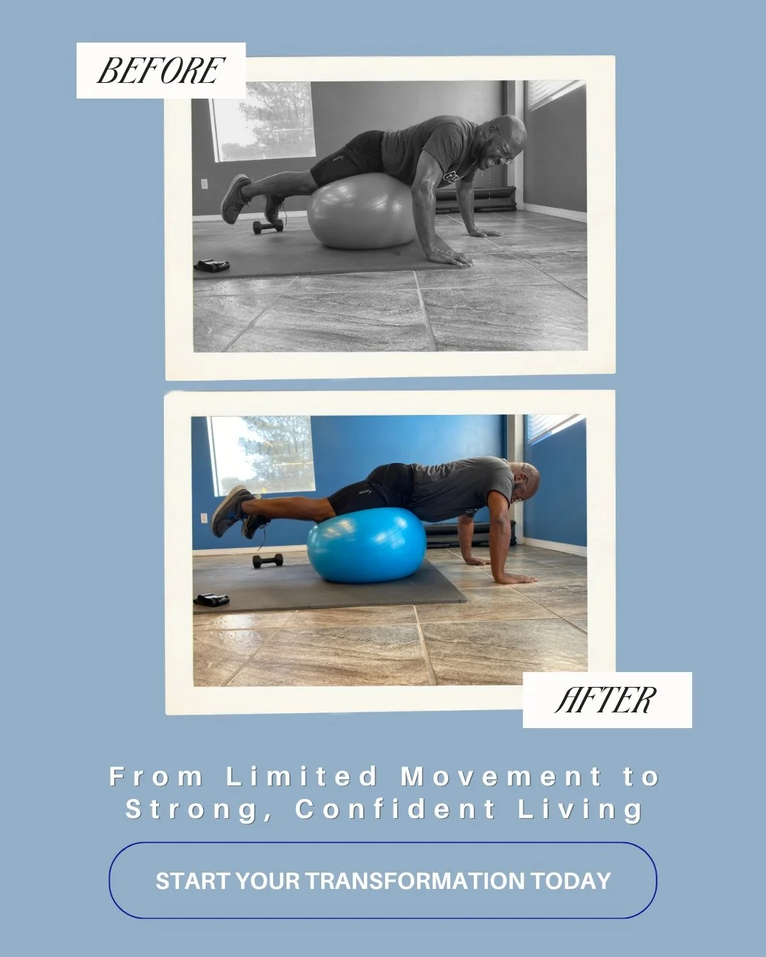 The difference is not just appearance, it is how you move, feel, and live every day. 

The Forever Young program supports improvements in balance, strength, posture, flexibility, and cognitive function so you can go from struggling with movement to f