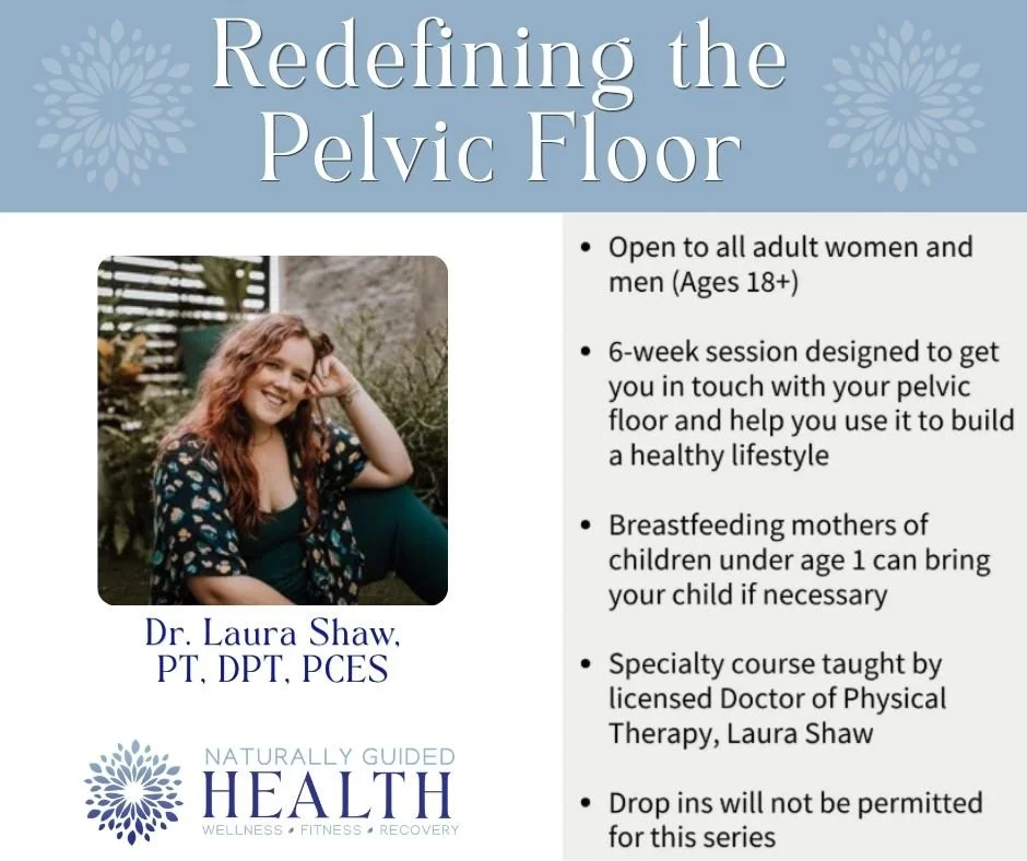 Our Redefining the Pelvic Floor class begins tonight!

This is not a drop-in class, but it is a class EVERYONE can benefit from... no matter your age or stage of life. We&rsquo;ll spend 6 weeks building awareness, strength, and confidence from the in