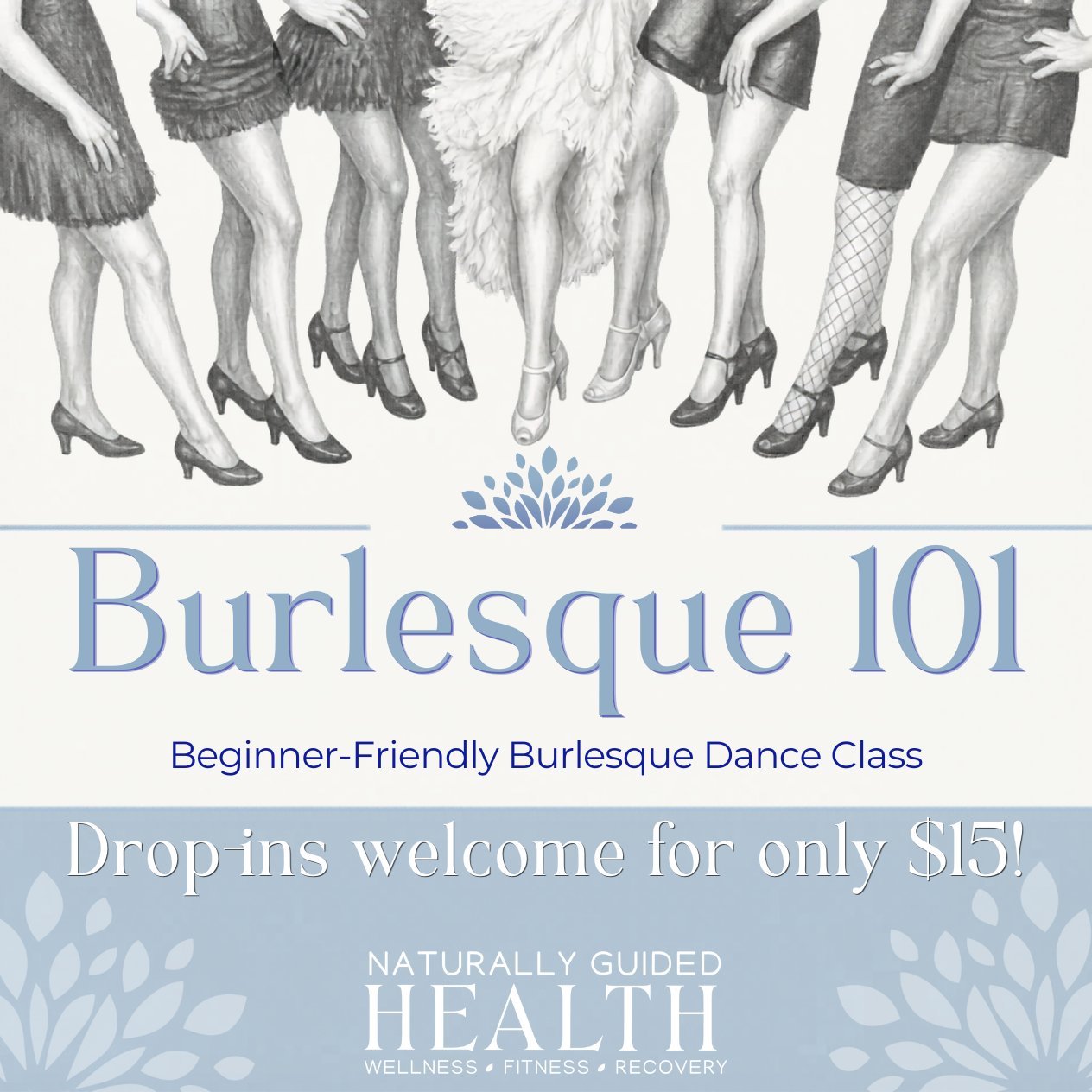 Looking for something fun to do this Saturday? 💃

Join us for Burlesque 101 from 3&ndash;4pm! Drop in for only $15!

Come move your body, boost your confidence, and have a little fun while you&rsquo;re at it!💙

Grab your spot and come dance with us