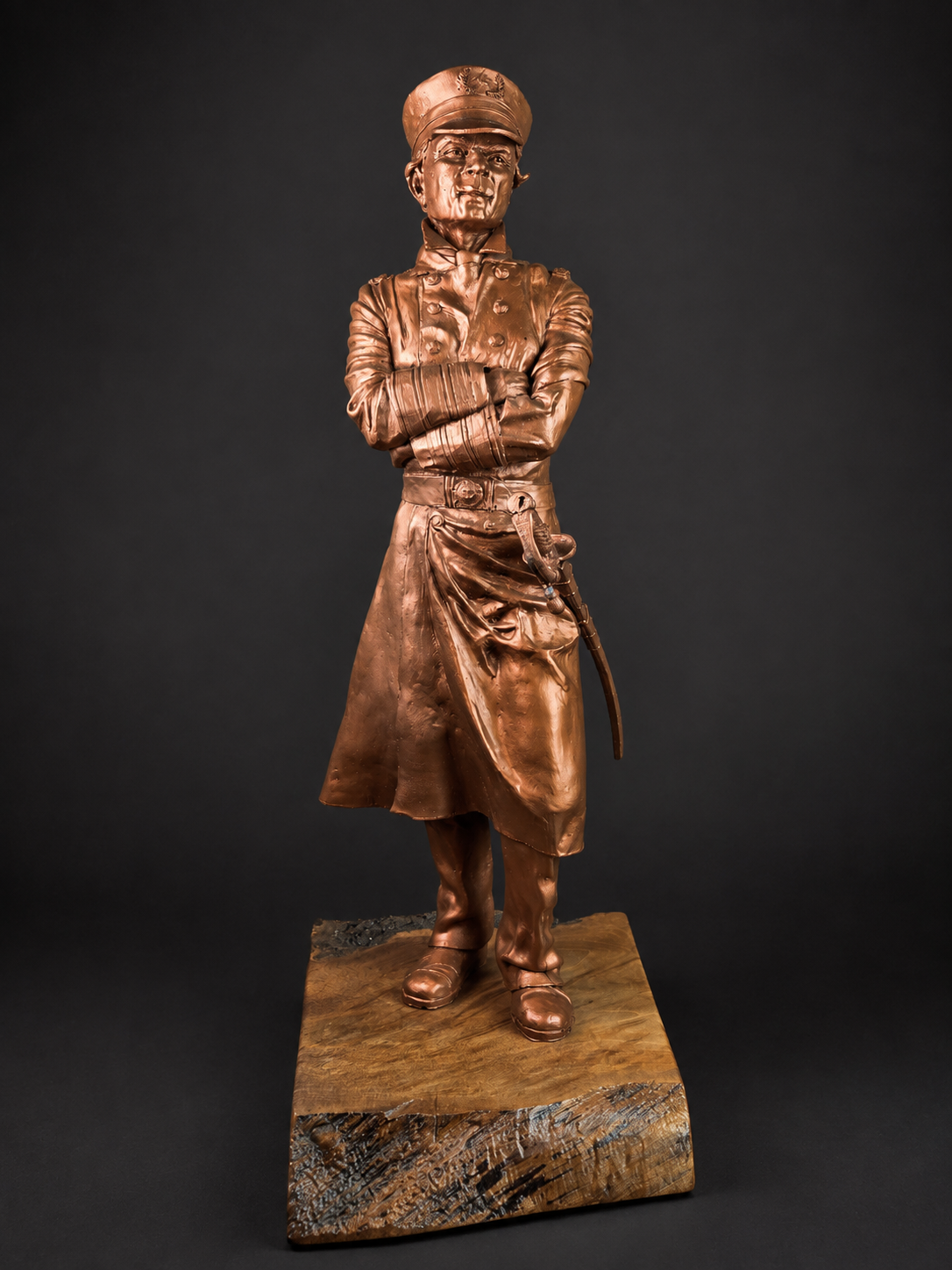 Admiral David Farragut sculpture by Sharon Cruson, full front view of naval officer with copper-infused finish