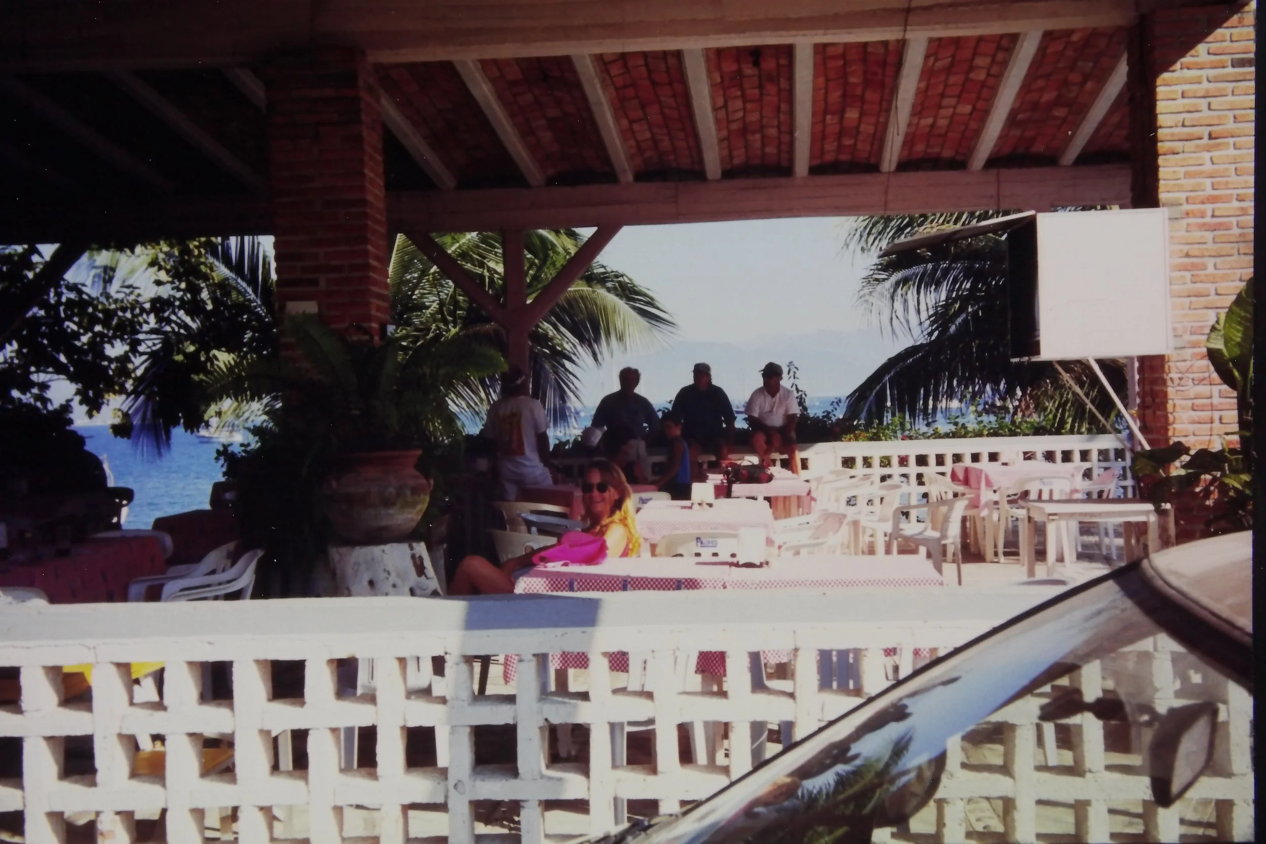 Mom at Dos Felipes, where they hosted movie nights