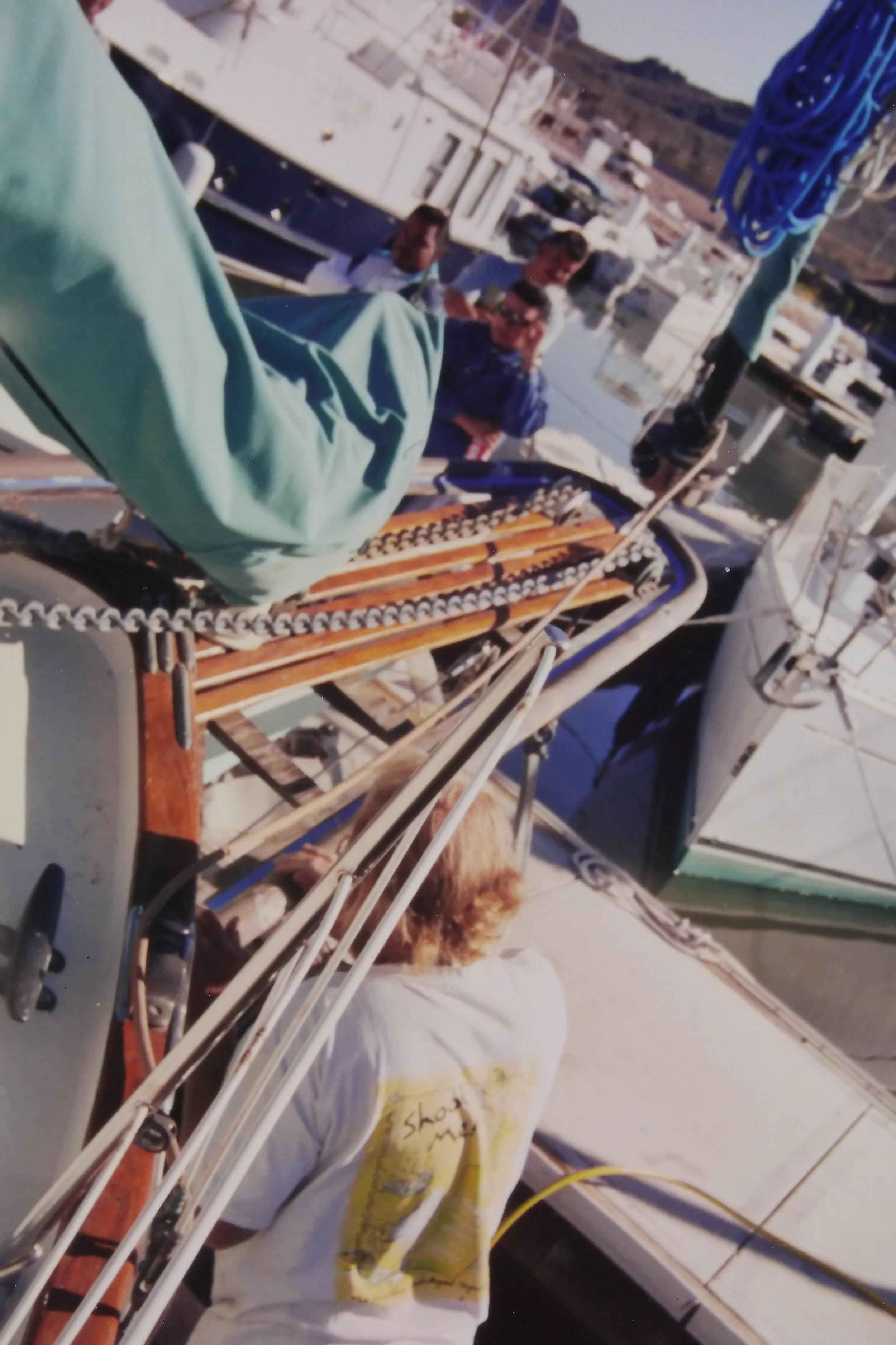 Dad sanding the bowsprit
