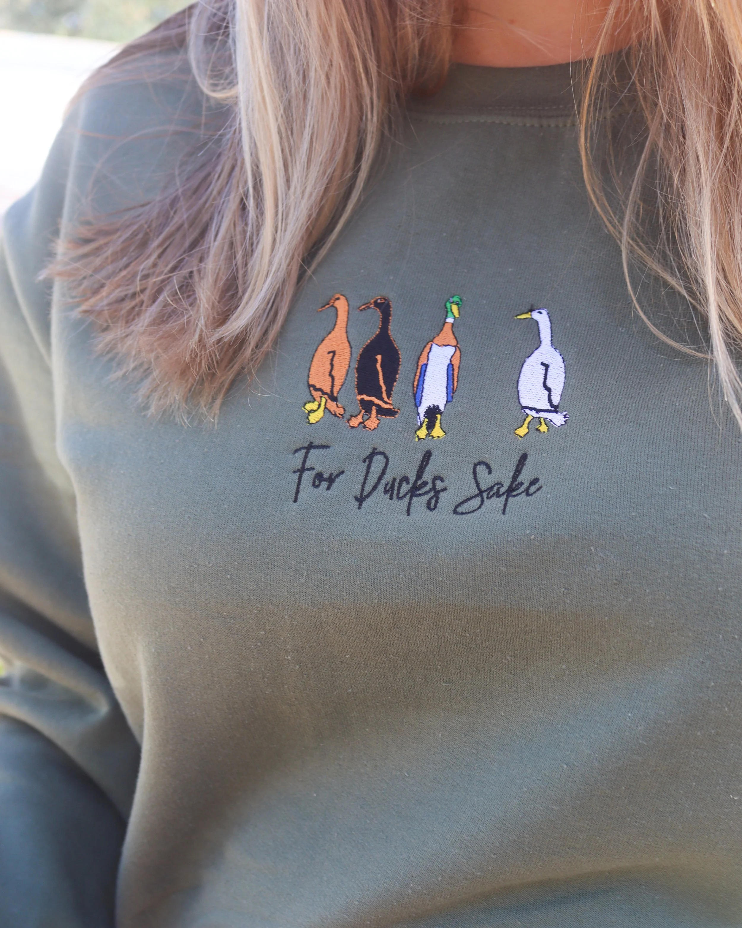 For Duck's Sake Embroidered Crewneck Jumper (Green)