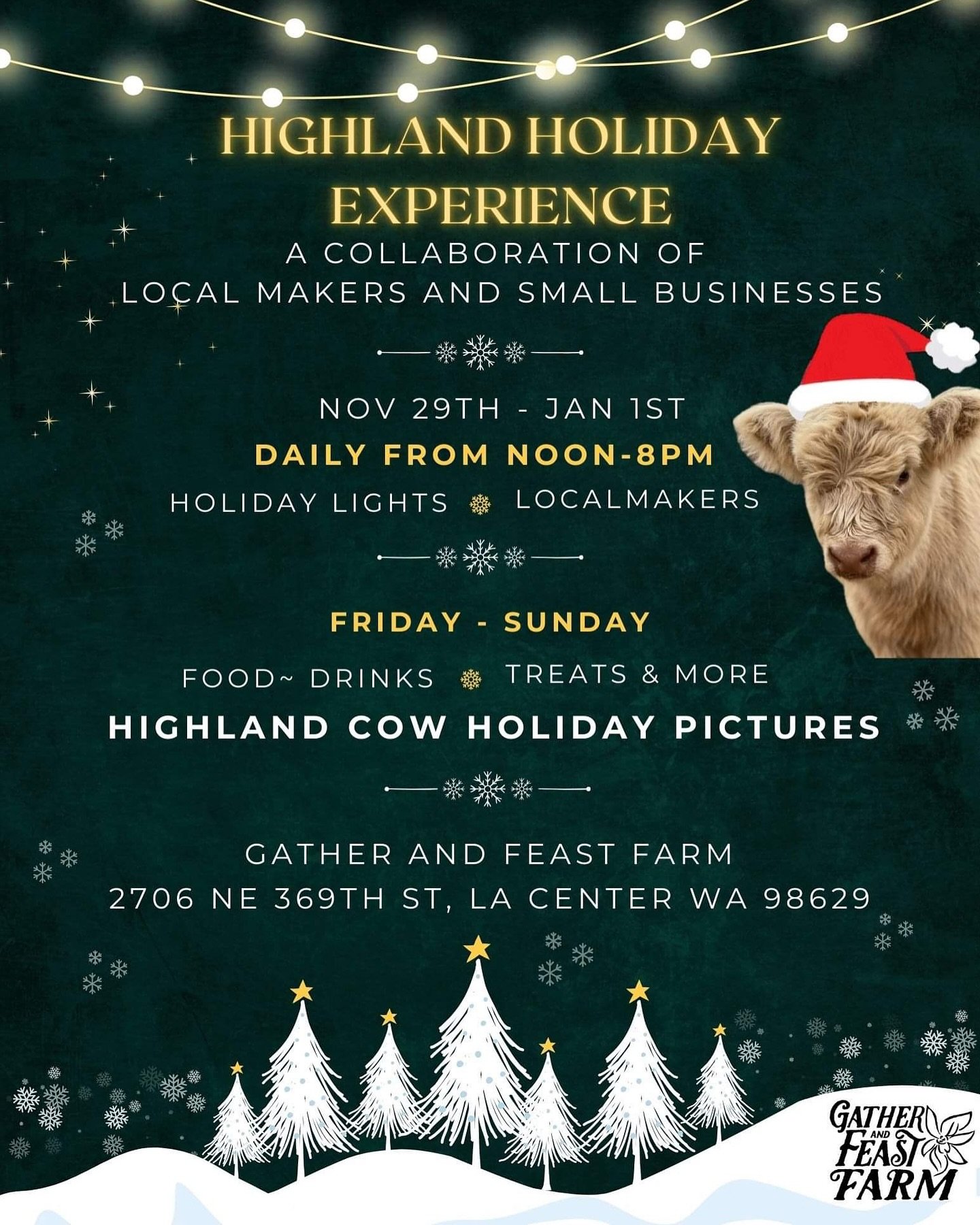 Hey friends! We are doing a thing here on the farm and would love to have you join us! 

We have room for more local vendors and makers who would like to collaborate too! Please PM me for more details!

#HighlandHolidayExperience
#HolidayLightsFestiv