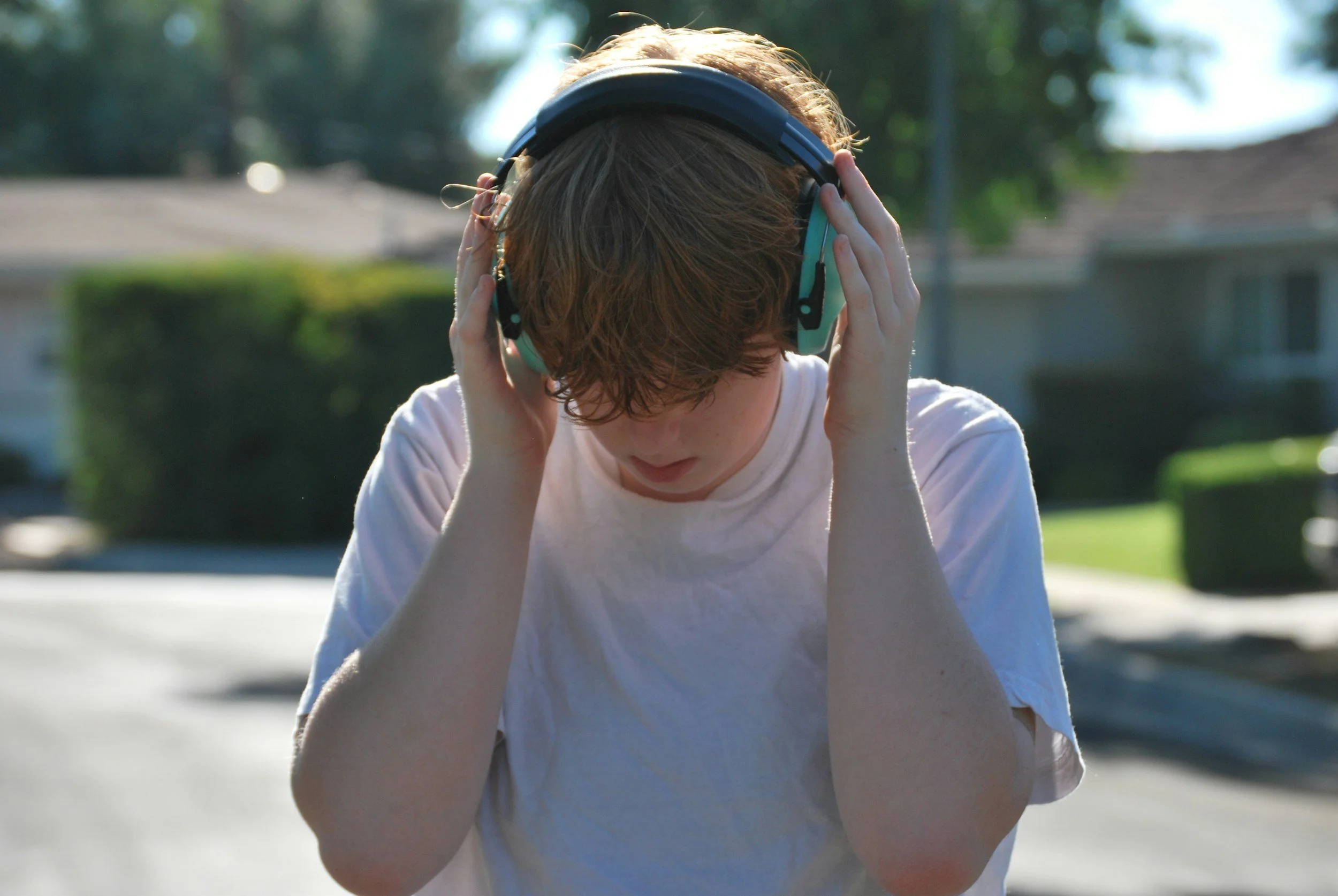 Anxious Teenager Wearing Heaphones