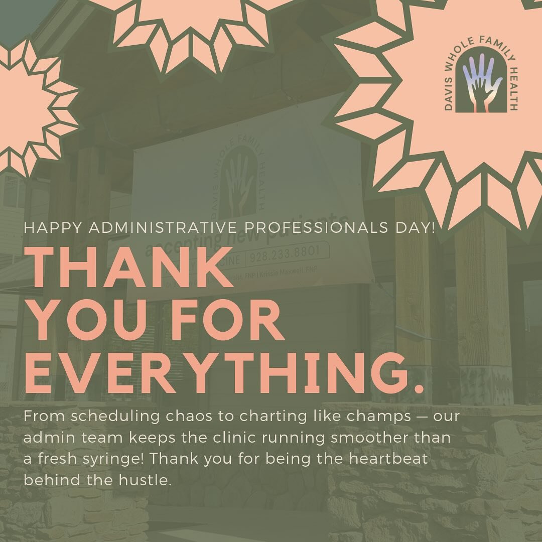 Happy Administrative Professionals Day to our incredible admin staff at Davis Whole Family Health! Your hard work, dedication, and organizational skills are truly appreciated. Thank you for everything you do to keep our team running smoothly! 🙌🏼#ad
