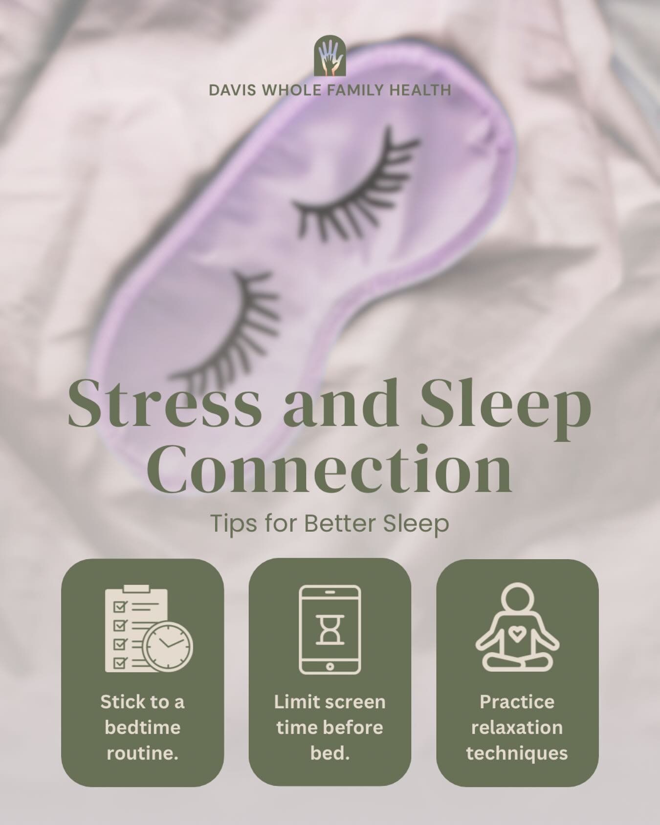 Did you know that stress and sleep are closely connected? When stress levels rise, sleep quality often suffers. But poor sleep can also increase stress! It's a cycle we can break. Try these tips for better rest. Struggling with sleep? Our team is her