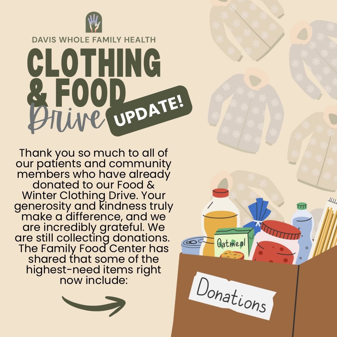 Donations can be dropped off in the clinic lobby during business hours.
Thank you for helping us care for and support our community this season &hearts;️ 
#DWFH #Donate #GiveBack #communitysupport