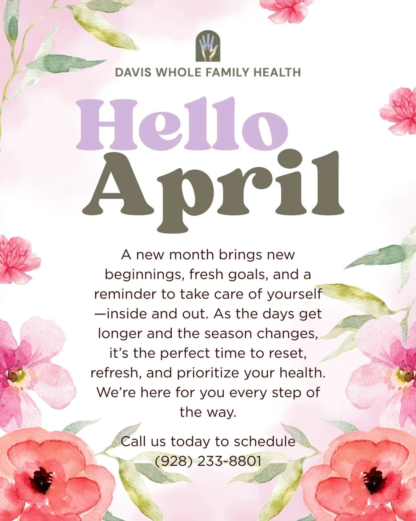 Welcoming April with fresh starts, brighter days, and focus on your health. #HelloApril #NewMonthNewGoals #StayHealthy #SpringWellness