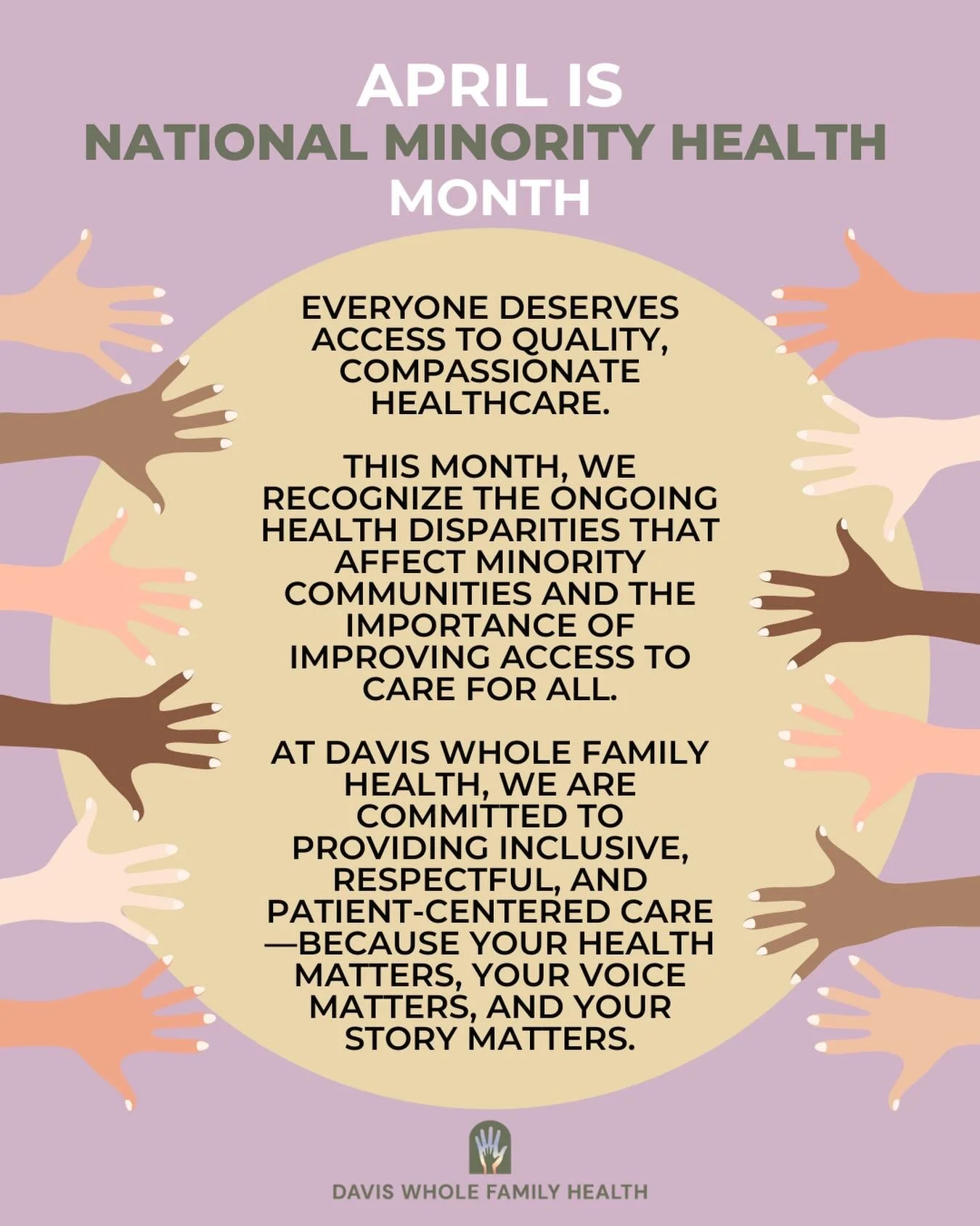 Health looks different for everyone&mdash;but access to care shouldn&rsquo;t. #NationalMinorityHealthMonth #HealthEquity #InclusiveCare #DWFH