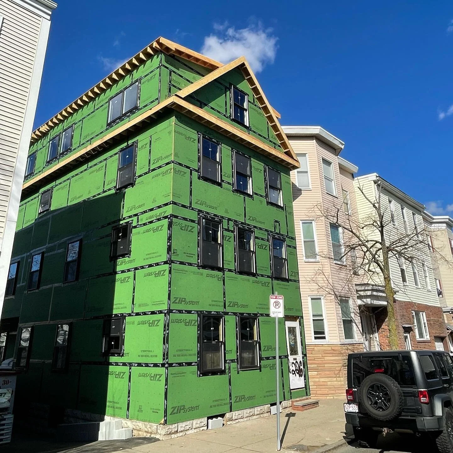 We are making progress at this 4-unit project in East Boston! Next up: siding!