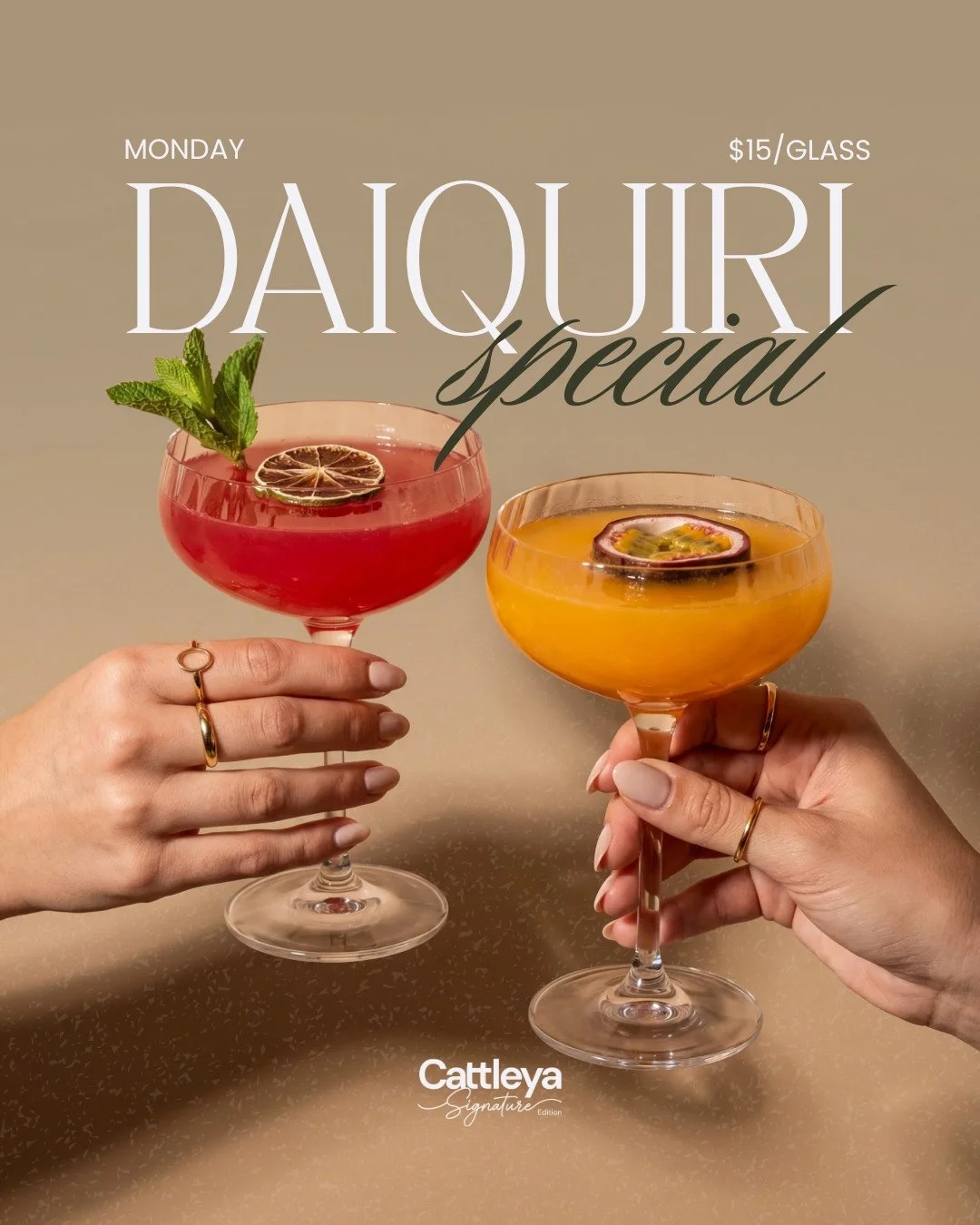 Mondays at Cattleya Signature means $15 Daiquiris! Because easing into the week should come with something cold, citrusy, and just strong enough to take the edge off 😉⁠
⁠
Book now via www.cattleyaballarat.com.au⁠
⁠
Join us Mon 5pm&ndash;10pm