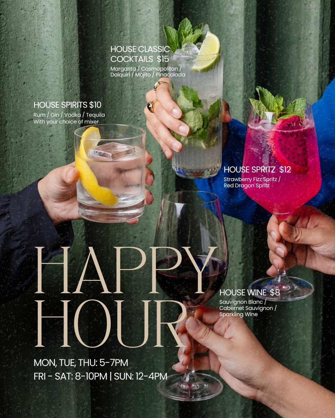 Happy Hour, Cattleya Signature style 🍸 Settle in and sip your way through the week, from early evening drinks to late night pours.⁠
⁠
Join us Monday and Thursday from 5&ndash;7pm, Friday and Saturday from 8&ndash;10pm, and Sunday from 12&ndash;4pm.⁠